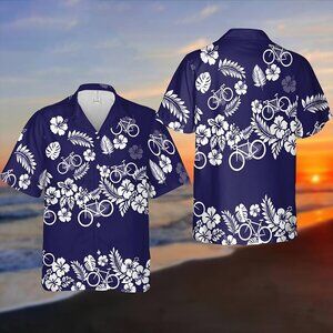 Cycling Hawaiian Shirt – Tropical Bike Print Summer Shirt